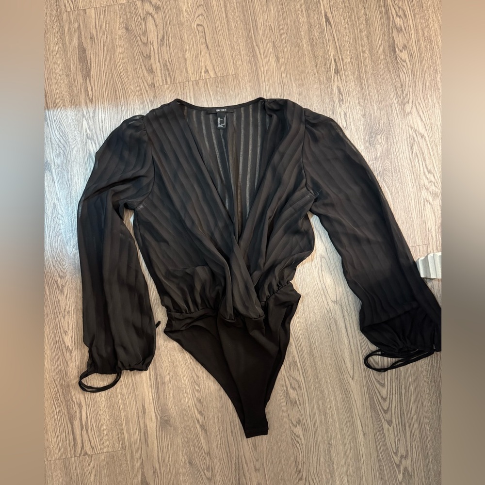 Black Sheer Long Sleeve Bodysuit